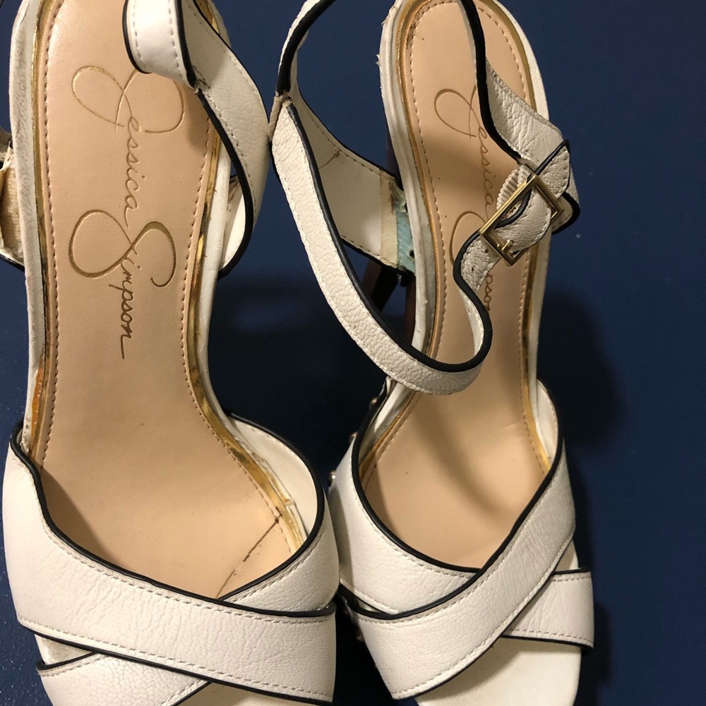 White leather heels with crisscross straps